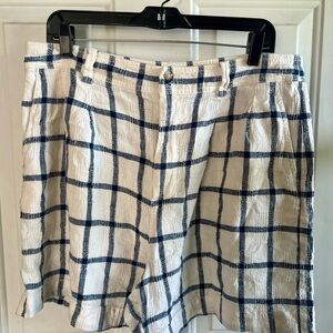Madewell Blue and White Plaid Shorts w/ Pockets Linen and Cotton Blend Shorts
